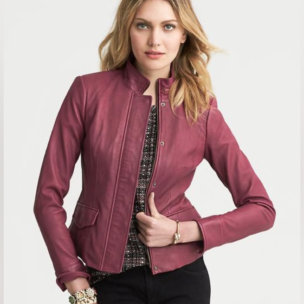 Banana Republic Burgundy Leather Jacket in XS
